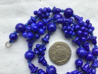 Vintage Czech Or Venetian Blue Lapis Glass Bead Necklace 2
