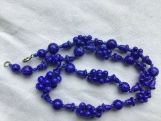 Vintage Czech Or Venetian Blue Lapis Glass Bead Necklace 3