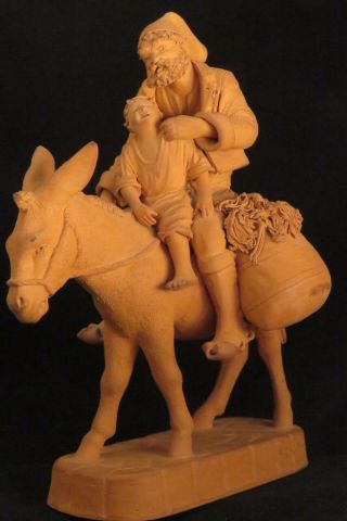 Vintage Grasso Terra Cotta Figure Statue Italian Folk Art Donkey,  Man,  Boy