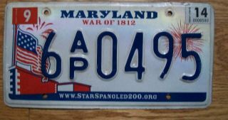 Single Maryland License Plate - 2014 - 6ap0495 - War Of 1812