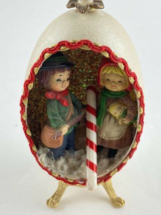 Vintage Handmade Egg Diorama Christmas Ornaments Boy & Girl Jack Jill