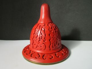 Old Chinese Hand Carved Red Cinnabar Lacquer Dome Top Box Unique Shape W/swords