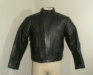 Mens Vintage 4 Star Black Leather Motorcycle Biker Padded Riding Jacket 40