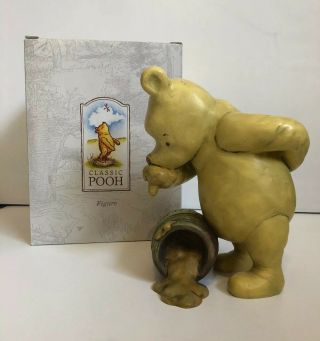 Vintage Disney Winnie The Pooh Charpente Figurine With Spilled Hunny Honey Pot