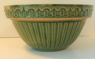 Vintage Antique Green Glaze Banded Pottery Stoneware Mixing Bowl