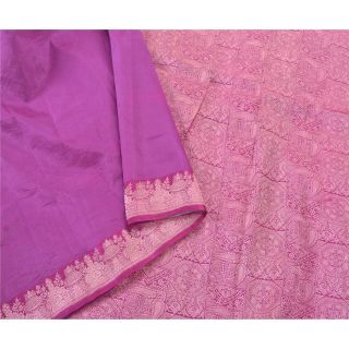 Sanskriti Vintage Purple Saree 100 Pure Silk Woven Craft Fabric Premium Sari