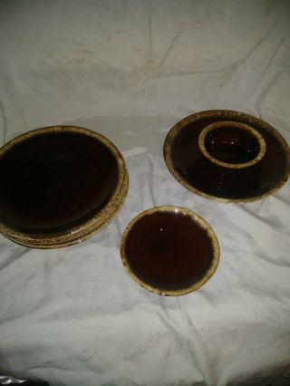 5 Vintage Hull Pottery Brown Drip Dinner Plates Plus 1 Salad Plate 1 Bowl.