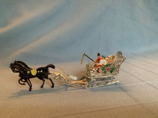 Vintage German Lead Flat Christmas Horse Sleigh Miniature Snow Village Putz 5.  5 "