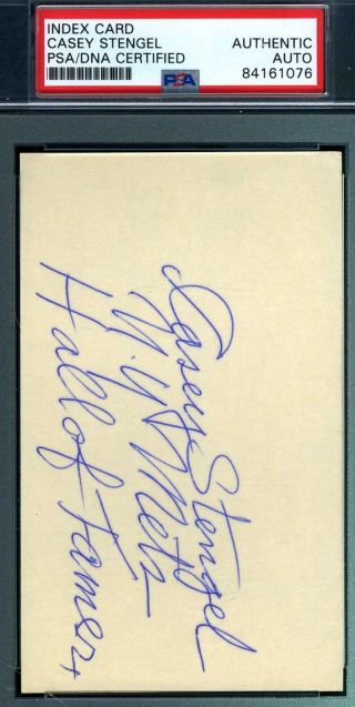 Casey Stengel Mets Hofer Psa Dna Autograph 3x5 Index Card Authentic Hand Signed