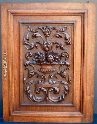 Antique French Hand Carved Solid Wood Cupboard Door Wall Panel With Scrolls