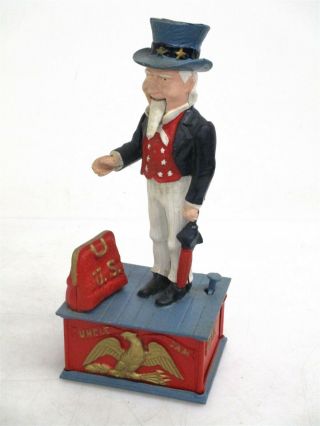 Vintage Uncle Same Cast Iron Mechanical Coin Bank