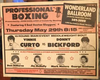 Vintage Boxing Poster Vinnie Curto Vs Donny Bickford Wonderland Ballroom,  Revere