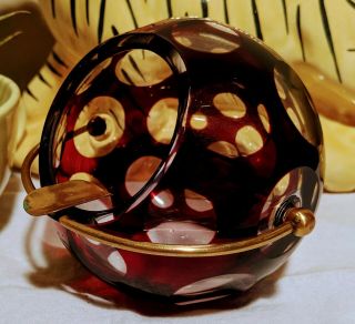 Vintage Ruby Glass Sphere Ball Cigar Cigarette Ashtray Mid Century