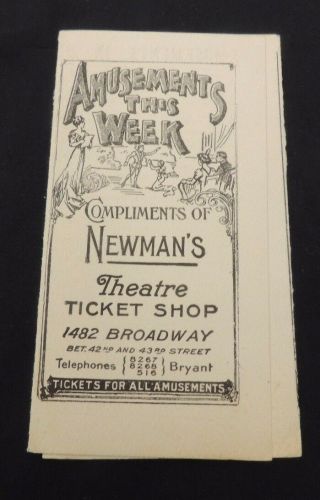 Vtg 1927 Newmans Theater Ticket Shop Brochure Handbill York Movie Film Texas