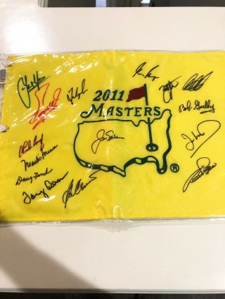 2011 Masters Flag Signed By Jack Nicklaus,  Gary Player,  13 Other Champions