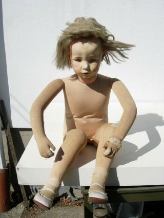 Large Vintage Kathe Kruse Cloth Body Seated Child Girl Doll Mannequin 2