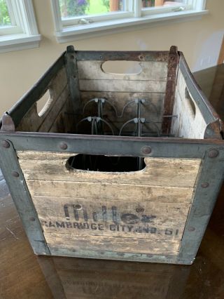 Vintage Wood Steel Dairy Milk Crate Box Miller