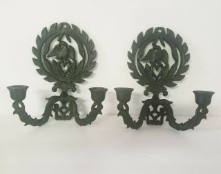 Antique Cast Iron Candle Holders American Eagle Wall Sconces Colonial Antique