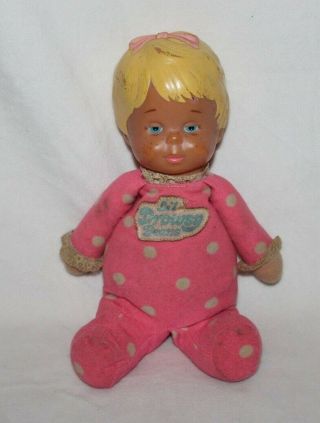 Vintage Mattel Lil Drowsy Beans Baby Doll Pink Polka Dot Sleeper 1982 11 " Rare