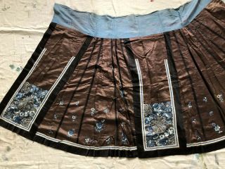 Antique Chinese Brown Silk Embroidered Wedding Skirt Floral Symbols Qing Dynasty 2