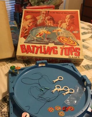 Vintage 6 Spinners 4 Pulls Battling Tops Game 1969 Ideal Toys Box