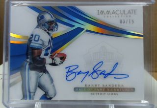 2018 Immaculate Barry Sanders Hall Of Fame Signatures Auto Lions D 3/15