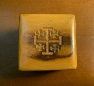 Vintage Small Olive Wood Trinket Box With The Jerusalem Cross