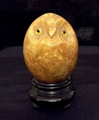 Hand Carved Alabaster Stone Owl Paperweight Figurine Vintage Made In Italy