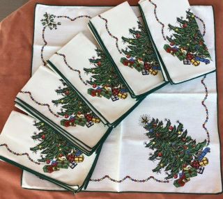 6 Vintage Cloth Dinner Napkins 17 " X17 " Christmas Tree Spode Design