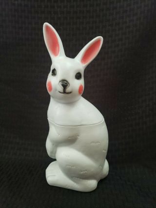 Vintage White Easter Bunny Rabbit Plastic Blow Mold Candy Container 11” Tall