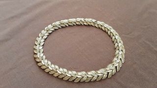 Signed Trifari Vintage Gold Tone Leaf Flower Collar Retro Necklace