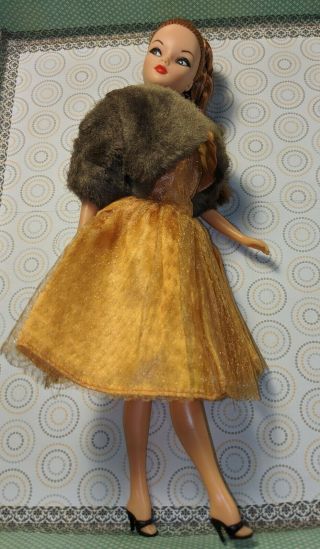 Vintage Uneeda Barbie Clone Miss Suzette W.  T.  Grant Gold Dress Fur Coat