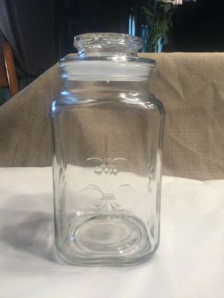 7 " Tall Vintage Anchor Hocking Fleur De Lis Clear Glass Apothecary Jar Canister