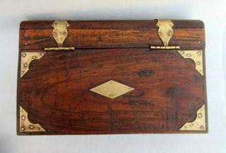 Vintage Old Hand Crafted Brass Fitted Wooden Jewellery Money Vanity Shaving Box