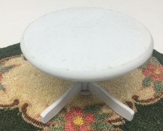 Vintage Dollhouse Miniature Wood White Hand Painted Round Table Furniture