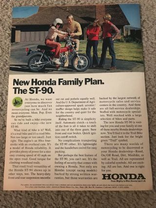 Vintage 1973 Honda St - 90 Minibike Motorcycle Print Ad 1970s Rare