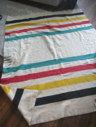 Vintage 4 Point Hudson Bay 100 Wool 68 X 86 Blanket - Made In England