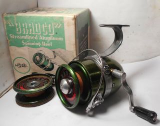 Vintage Bradco Model 54 Streamlined Aluminum Spinning Reel W.  Box & Spare Spool