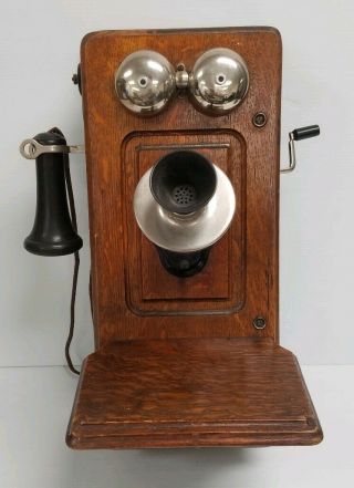 Antique Kellogg Hand Crank Oak Wood Wall Telephone,  phone 2