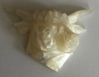 Antique Vintage Carved Mother Of Pearl Mop Bull Cow For Brooch Watch Fob Pendant