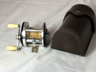 J.  A.  Coxe Fishing Reel Coronet 25n Bronson Reel Co.  W/ Leather Case