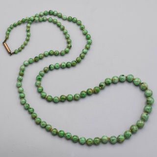 Antique 14k Gold Graduated Green Jade Beaded Necklace 32.  8 Grams 28 Inches