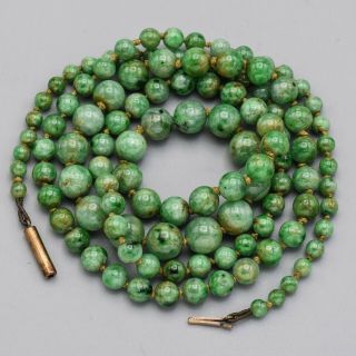 Antique 14k Gold Graduated Green Jade Beaded Necklace 32.  8 Grams 28 Inches 2