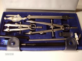 Vintage Alvin Basic Bow Comb Compass Set 129b - Cased - Germany Blue Drawing Guc