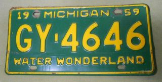Vintage 1959 Michigan License Plate Gy 4646 Water Wonderland Hot Rat Rod Nr