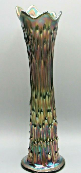 Vintage Iridescent Green Carnival Glass Fenton April Showers 12 " Vase