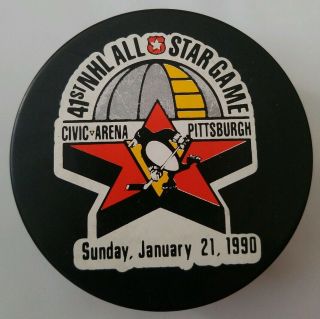 1990 41st All Star Game Puck Pittsburgh Penguins Nhl Vintage Trench Civic Arena