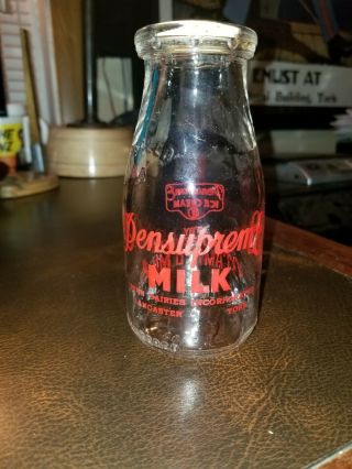 Vtg Pensupreme Dairy Half Pint Milk Bottle Lancaster York Pa