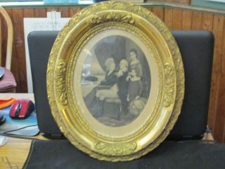 S Antique Oval Framed Engraving George Washington Family Engraved A B Walter