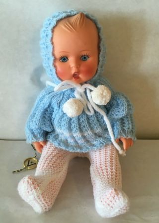 Vintage Goebel Baby Boy Doll 11 " Made In West Germany V 104 Knit Sweater Outfit